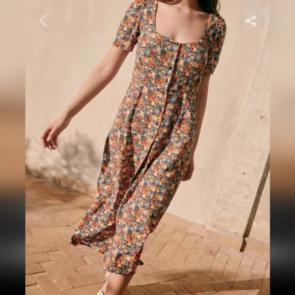 Sézane Robe Midi Victoria Fleurs Soleil Dress - size 6 us / 38